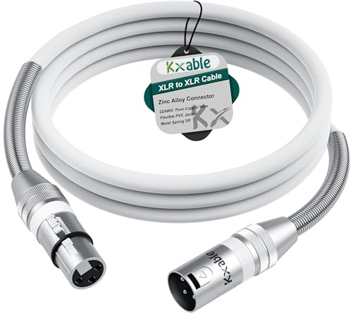 XLR Cable 3 Feet, Premium Microphone Cable, Heavy Duty 22AWG OFC Male to Female Cord, 3-Pin Shielded Mic Speaker Cable, Zinc Alloy Connectors, Metal Spring SR, White