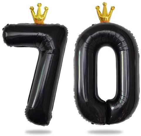 Yiran 40 Zoll Schwarz Folienballon Zahlen 70 mit Gold Krone, Große Zahlenballons, Helium 70 Ballon Zahlen, Schwarz 70 Geburtstag Dekorationen für Männer Frauen/Jubiläum Party Dekorationen
