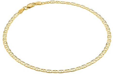 KISPER Bracelet de cheville en argent sterling 925 plaqué or 18 carats 3 mm massif massif coupe diamant plat pour femme – Fabriqué en Italie, Argent sterling