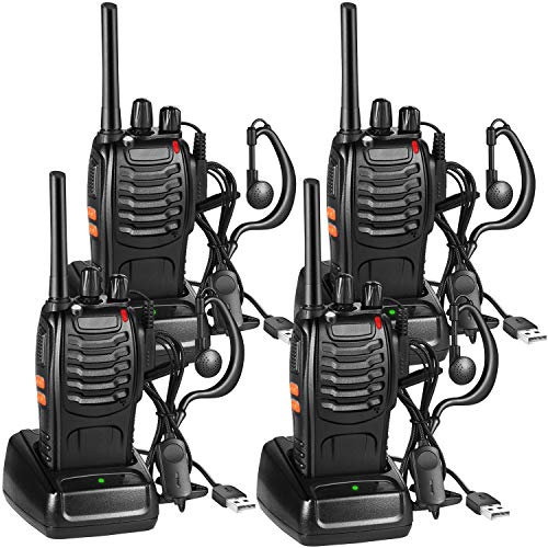 SINZUX Walkie Talkies Long Range Rechargeable Two Way Radio 16 Channels Portable Adult Walky Talky for Children Play and Adults Work With LED Light + Original Earpieces (4PCS)