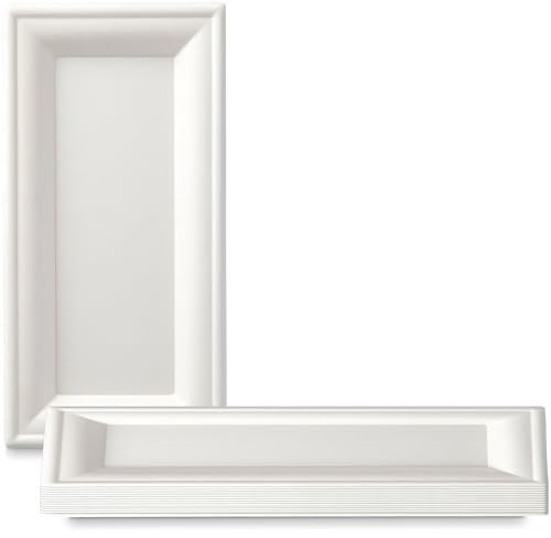 Decorline Elegantes weißes rechteckiges Tablett, 12,7 x 25,4 cm, 18 Stück, robuster Kunststoff und stilvolles Geschirr-Set, perfekt für Feiern und besondere Anlässe