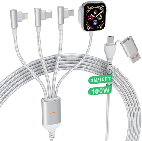 100W Multi Ladekabel für Apple Watch und iPhone 15,4-in-2 3M USB A & USB C Apple Watch Ladegerät,90° iPhone iWatch Schnellladekabel Kompatibel mit allen iWatch iPhone MacBook iPad Galaxy S23