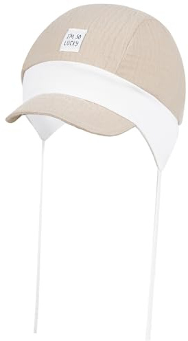 Smarilla Schirmmütze Bindemütze Sommermütze Baby Junge Musselin, Größe: 50-52, Farbe: Beige