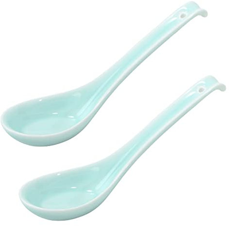 Cuiynice Cucchiai Mestolo da zuppa a Manico Lungo Domestico Mestolo da zuppa Piccolo Cucchiaio da Ramen Ristorante Cucchiaio da Zuppa in Porcellana 7,3 Pollici Cucchiai Lunghi Verde Blu Argenteria (Co