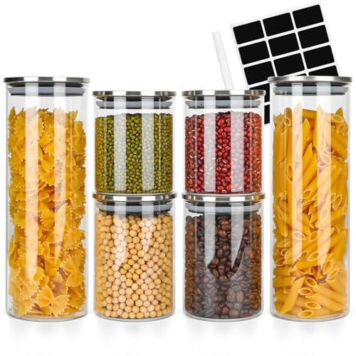 Avmvnvc Bocal en Verre avec Couvercle, 6PCS Bocaux Verre Rangement Cuisine, Pot en Verre avec Couvercle, Bocal en Verre Hermétique pour Pâtes, Céréales, Thé, Haricots (1130ml×2 + 530ml×2 + 430ml×2)