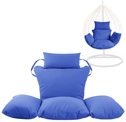 Swing Egg Chair Replacement Cushion, Foldable Water-Resistant Hanging Basket Swing Chair Cushion with Headrest Pillow, Outdoor Porch Backyard Patio Hammock Swing Replacement Cushions (Royal)