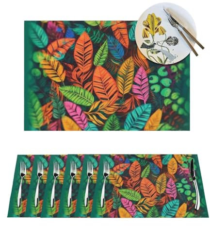 Platzdeckchen-Set, PVC, gewebt, Dschungel, bunte Blätter, hitzebeständig, für Esszimmer, rutschfest, waschbar, Tischset für Küche, Abendessen, Hochzeiten, Partys, 45,7 x 30,5 cm, 1 Stück