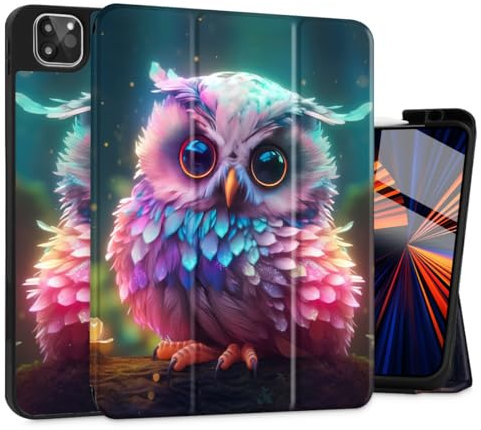 Tuiklol Case for iPad Pro 13 inch Generation 7th 2024 Release M4 Chip - Built in Support Pencil 2 / USB-C, Slim Protective Stand Back Cover with Smart Trifold Stand Auto Wake/Sleep,Rainbow owl