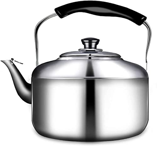 CAFIEDR Stove Top Whistling Tea Kettle Whistling Kettle Stove Top Stainless Steel Teapot with Wood Grain Anti-Scald Handle for Gas Stove Induction Cooker Stainless Steel Teakettle (Silver 5L)