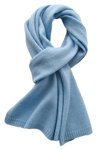 Kaschmir-Schal für Damen, einfarbig, Winterschal, Strickschal, kurze Wollschals, blau, Adults 155CM