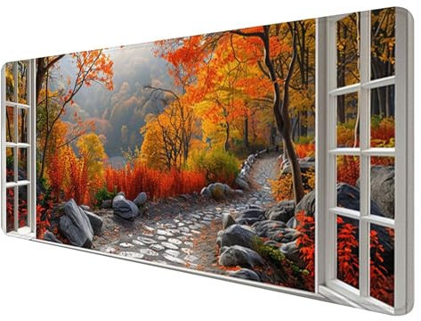 Tapis de Souris Paysage, Tapis de Souris 1200x600mm, Grand Tapis de Souris Gamer avec Surface en Caoutchouc Antidérapant, Tapis de Souris XXL Gaming Fenêtre Améliore la Précision et la Vitesse, X-3