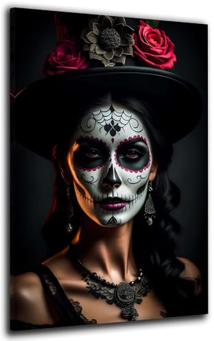 La Catrina Wandbild Leinwandbild Kunstdruck XL Wanddeko Wohnzimmer Größe 40x60x2cm
