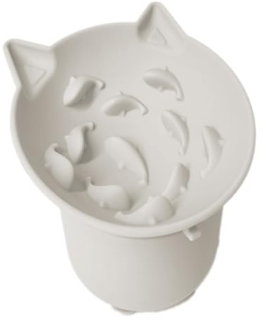 Raised Cat Bowl, Slow Feeder Cat Bowl Anti Vomit & Neck Protective Silicone Bowl for Pets (White, 9.6x9.6x10cm)