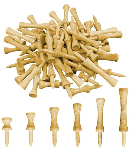 TOPBELIEF 60 Stück Golf Tees, 32MM /39MM /45MM/ 51MM /60MM/ 70MM, Mixed Size Bambus Golf Tees, Golf-Tees Aus Naturholz Training für Golfspieler