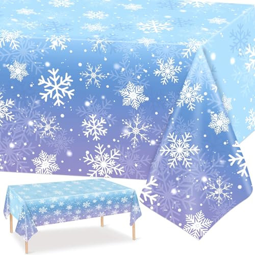 PHOGARY Schneeflocken Tischdecke Weihnachts Rechteckiger Plastik Tischabdecke Frozen Geburtstagsdeko Tischdecke Geburtstag Mädchen Frozen Party Geschenk Winter Deko (2)