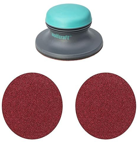 wolfcraft Flächenschleifer I 5894000 I mit Klettgewebe zum schnellen Schleifpapierwechsel I Ø 125 mm I für schnelles Schleifen + wolfcraft Haftschleifscheiben-Set Körnungen 40, 60, 80, 120