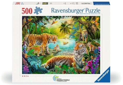 Ravensburger Puzzle 12001384 - Tiger Family in The Oasis - 500 Teile Puzzle für Erwachsene und Kinder ab 12 Jahren