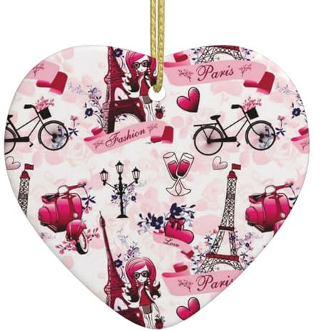 Paris Eiffelturm Frankreich Weihnachten Herz Anhänger - Christbaumschmuck Kugeln Schöne Keramik Anhänger Festliche Dekorationen