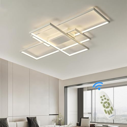 Deckenleuchte Wohnzimmer LED Modern mit Fernbedienung, Lampe Wohnzimmer Deckenbeleuchtung für Wohnzimmer （80cm，Weiß）