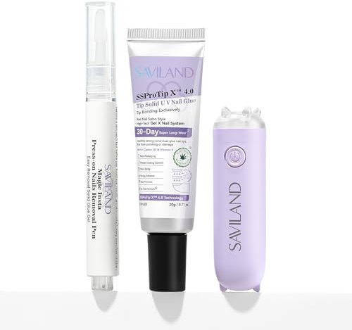 SAVILAND Pro Solid Nail Glue & Remover Kit, 30 Days Long Wear Extra Strong Adhesive for Press on Nails with U V Lamp & 3ml Fast Nail Glue Remover Pen for False Nails Removal