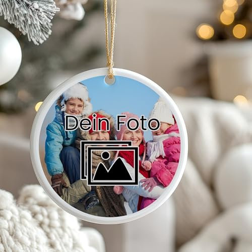 GRAZDesign Weihnachtskugel mit Foto personalisiert, Tannenbaum Aufhänger Keramik 10x10cm Geschenk Erinnerung