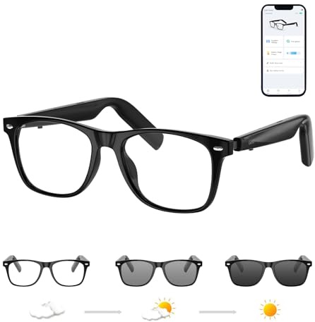 GetD Bluetooth glasses, open-ear smart glasses, large polarised sunglasses, audio sunglasses Bluetooth 5.4, anti-sound leakage, call noise reduction, UV protection lens unisex design, Black Frame+