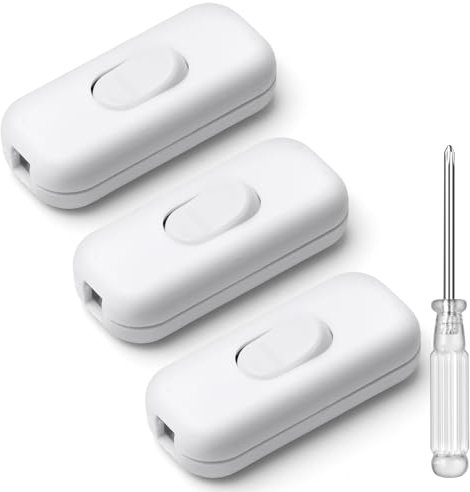 AXFEE 3 Piezas Interruptor Lampara Torpedo, 6A 250V Interruptor de Alimentación en Línea, Interruptor de Cable en Línea Botón, para electrodomésticos pequeños o lámparas, con destornillador, Blanco
