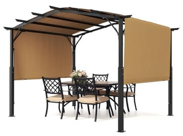 VEVOR Pergola Arquée Rétractable, 3650x3048 mm, Pergola Extérieur à Toit Arqué en Métal avec Auvent Pare-Soleil, Grand Abri Ombragé de Patio Robuste, pour Terrasse, Arrière-Cour, Jardin, Bord Piscine