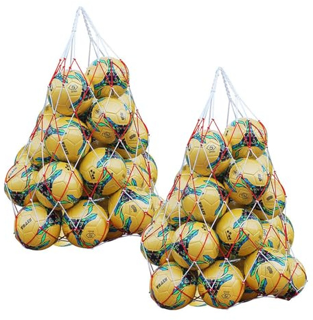 2 Stück Basketballnetz Tasche, Fußball Ballnetz für 7-18 Bälle, Fußball Netztasche Ballsack, Tragbare Nylon Netztasche, Mehrzweck Balltasche Netz für Basketball Volleyball Fußballnetz Ball Carry Net