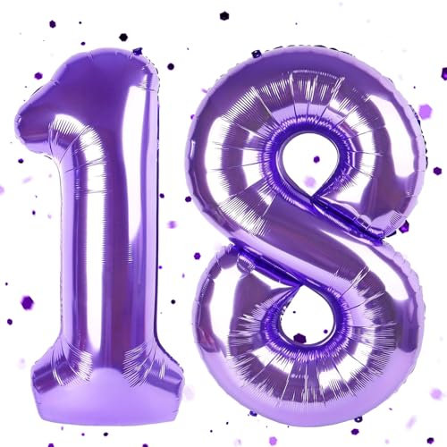 Palloncino viola 18, con numeri viola, 40 pollici, in pellicola da 1 a 8, con numeri 18 a elio, 18 compleanno, per 18 ° compleanno, decorazione per ragazze e ragazzi