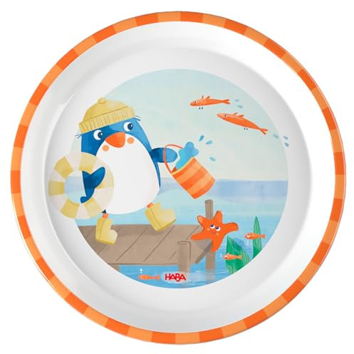 HABA Kinderteller Pinguin – Praktischer Melamin-Teller mit Pinguinmotiv – Rutschfest – spülmaschinengeeignet – Ab 12 Monaten – 2012441001