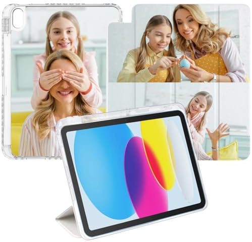 Custom Photo Personalized Case for iPad A16 11 inch 2025 (Model: A3355 A3356 A3354) Clear Back Leather Folio Cover Built in Pencil Holder Trifold Stand Auto Wake/Sleep（3 Photo）