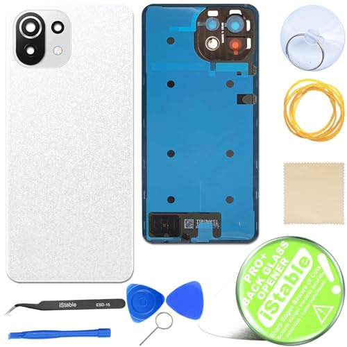 iStable Akkudeckel Set für Xiaomi Mi 11 Lite 5G NE Rückseite Glas mit Kamera Linse Deckel Backcover Weiß