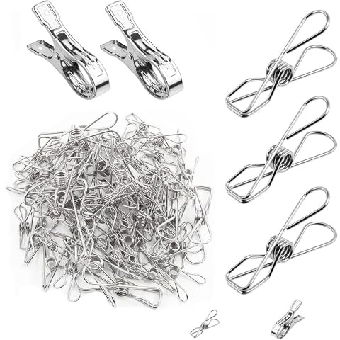 100-Pack 5.6cm Stainless Steel Laundry Pegs, Strong Metal Clips for Washing Line, Clothes & Snack Bags with 2 Large Clips Included