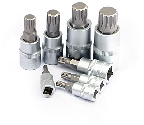 PFXNGMS 8 Stück 1/4 3/8 1/2 Torx-Bit-Sockel-Set Adapter Inbusschlüssel Spline Bits Universalkopf für Drehmomentschlüssel Ratschen-Steckschlüssel Bohrfutter