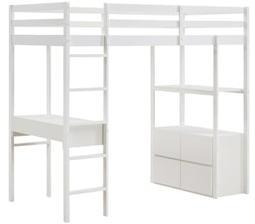 Vente-unique - Hochbett 1 Kalizi - Kiefer - weiß