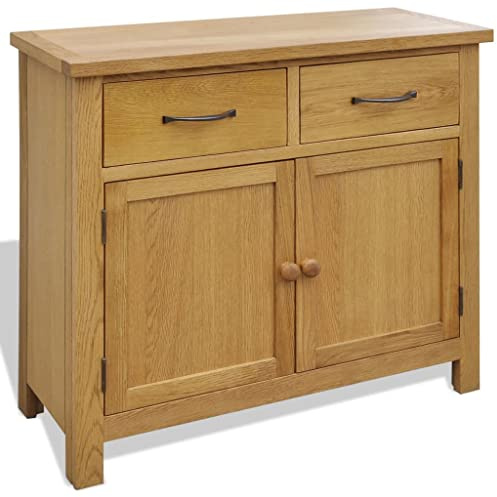 Mhdvray Sideboard 90×33,5×83 cm Eiche 2 Schubladen 2 Fächer Flur Highboard natürlich montageleicht platzsparend