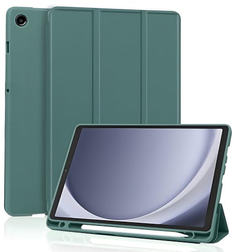 Techsuit für Samsung Galaxy Tab A11 und A9 Hülle mit Stifthalter, Dreifach Ständer, Schlankes Design, Anti Fingerabdruck, Präzise Aussparungen, Flex Trifold Series, Grün