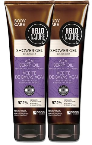 P-Beauty Naturkosmetik Duschgel mit Acai Öl - Veganes Shower Gel für Damen & Herren - Duschbad für trockene & sensible Haut feuchtigkeitsspendend, regenerierend (2x250ml)
