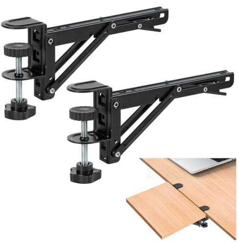 HBL' Desk Extension Brackets No Drill Clamp-On Folding Shelf Brackets 200MM | 2 Pack Quick Release Desk Extender Adjustable Foldable Table Extension Supports for DIY Desk, Keyboard Shelf, Arm Support