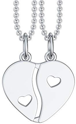 Liebesketten Freundschaftsketten Partnerketten Silber 925 Gravur Herzkette für Paare zwei Teile Love Kette teilbar Pärchen halb Hälfte trennbare zerbrochen zweiteilig doppelt zum Teilen FF77SS92545-0