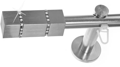 BASIT Innenlauf Gardinenstange 1 läufig Wandmontage 160 cm lang Edelstahl Optik I Vorhangstange mit Schiene 1läufig Ø16mm I 120-600 cm wählbar H70