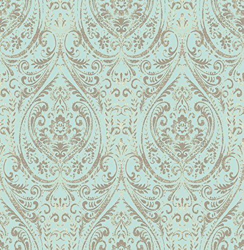 NuWallpaper NU2079 Nomad Damask Peel & Stick Wallpaper, Blue