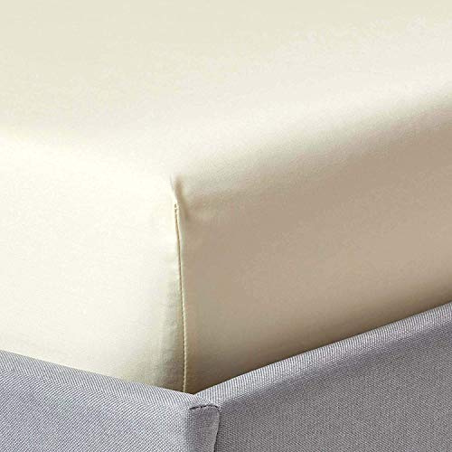 HOMESCAPES Luxus Spannbettlaken 140x200 cm Creme-vanille, Satin-Spannbetttuch, 100% ägyptische Baumwolle, Bettlaken mit Gummizug Fadendichte 1000
