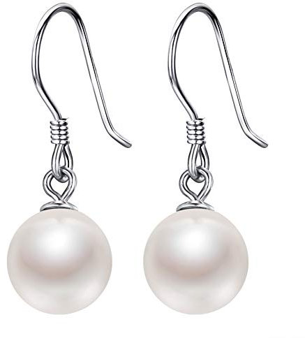 Lydreewam Damen Perlen Ohrhänger Basic Hängende Tropfen Ohrringe 3A 9mm Natürliche Süßwasser Perle 925 Sterling Silber