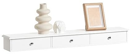 SoBuy Estante Flotante con 3 Cajones - Baldas Pared, Estantería Moderna para Entrada, Sala y Dormitorio - Blanco 94x15x10cm FRG43-L-W