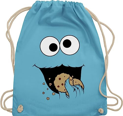 Turnbeutel Rucksack - Karneval & Fasching - Taschen - Keks Monster I Krümelmonster I Cookie Monster Fastnacht I Fasnacht I Fasnet - Unisize - Hellblau - stoffbeutel kindergarten karnevalsbeutel