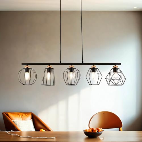 Pendelleuchte 5‑flammig, Hängelampe Esstisch, Schwarz Kupfer Leuchte, L:97 cm, E27, Wohnzimmerlampe, Industrial Stil Lampe, Hängeleuchte Modern
