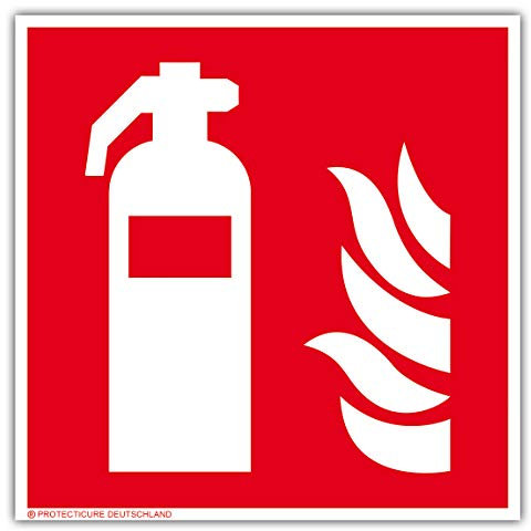 Hochwertiges Feuerlöscher Schild - 15x15 cm langnachleuchtend + selbstklebend - Original Protecticure Fluchtwegschild PVC -Rettungszeichen/Rettungsschild/nachleuchtend
