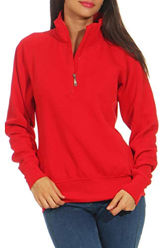 Mivaro Damen Fleece Troyer Rot Größe M - Sweatshirt mit Reißverschluss und hohem Kragen - gemütlicher Pullover mit Raglanärmeln - lässiger Look für Alltag, Homeoffice oder Sport